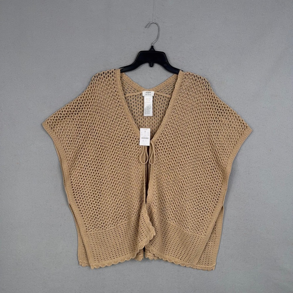 J.Crew Sweater Vest Women One Size Tan Crochet Open Knit Tie Front Beach Boho